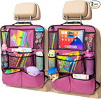 Helteko Backseat Car Organizer, Kick Mats Back Seat Protector with Touch Screen Tablet Holder, Back Seat Organizer for Kids with 9 Storage Pockets, Travel Accessories (2 Pack, Deep Pink)