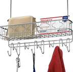 Simple Houseware Over The Door 11 Hook Organizer Rack with Basket Storage, Chrome