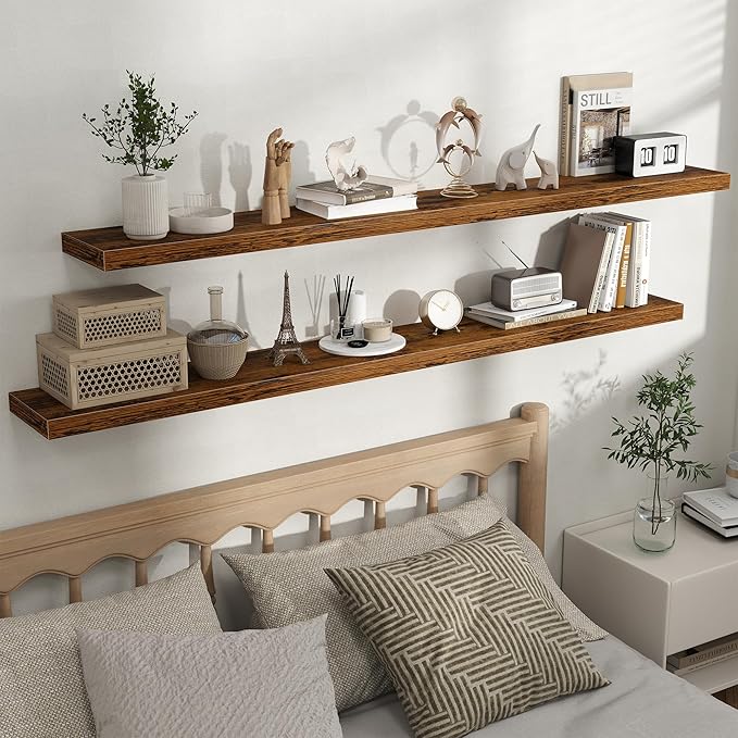 Fun Memories Floating Shelves for Wall, Rustic Wood Wall Mounted Shelves for Bathroom, Bedroom, Living Room and Kitchen, Stor