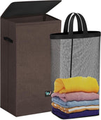 WTREE Laundry Hamper with Lid, Reinforced Sturdy Clothes Hamper with Anti-Puncture Base, Large Collapsible Laundry Basket wit
