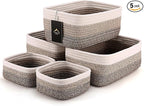 5-Pack Small Woven Rope Storage Baskets – 2 Sizes Organizer Bins for Closet, Shelf, Bookshelf, Nursery, Changing Table, Fabri