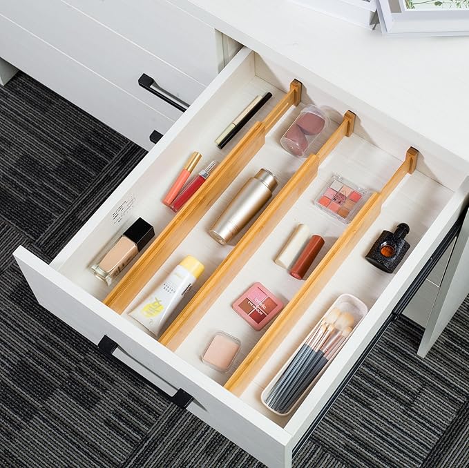 VaeFae Adjustable Bamboo Drawer Dividers and Knife Drawer Organizer Insert Bundle