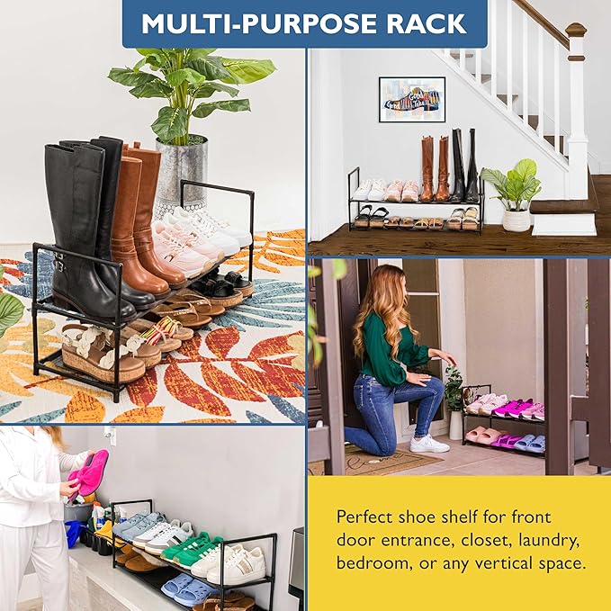 Sundaze Shoe Rack - 2 Tier Shoe Rack for Front Door Entrance, Sturdy Long Shoe Organizer for Closet, Bedroom, Entryway, Garag