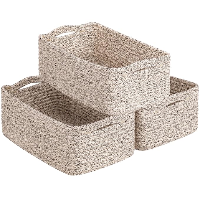 Goodpick Baskets for Organizing, Storage Basket for Shelves, Baskets for Gifts, Woven Bakset 3 Pack for Living Room, 11 x 7 x