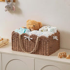 HBlife Baby Diaper Caddy, Paper Rope Storage Baskets Nursery Bin with Removable Divider, Portable Car Organizer for Diapers, 