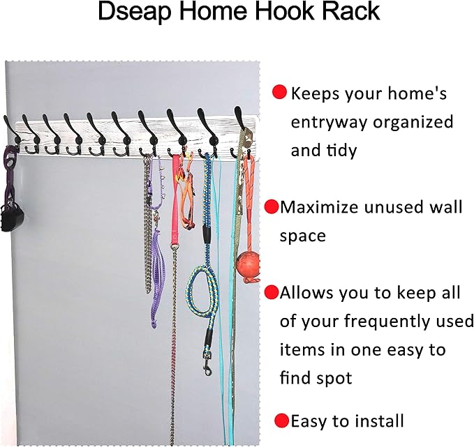 Dseap Coat Rack Wall - Heavy-Duty 38-1/4" Long, with Reinforced 10 Custom Tri-Hooks, Solid Wood Wall Hanger for Coats Hat Jac
