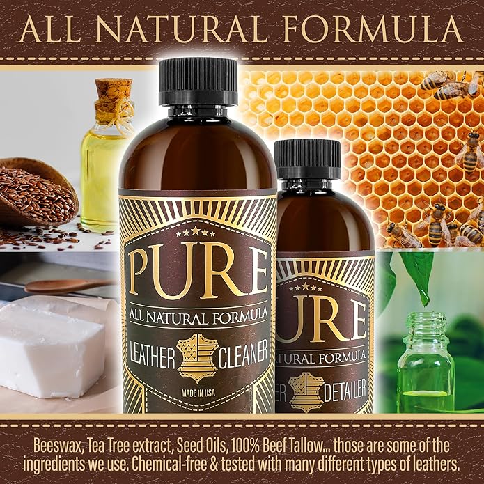 Leather Cleaner, Conditioner and Detailer Kit - Natural Beeswax Formula for Car Seat, Couch, Furniture, Purse, Boots & Jacket