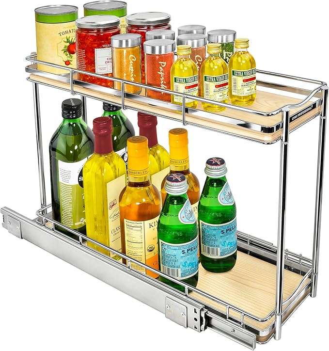 LYNK PROFESSIONAL® Élite™ Pull Out Spice Rack Organizer for Inside Kitchen Cabinets - 6" x 21" - Slide Out Drawer – Wood/Chro