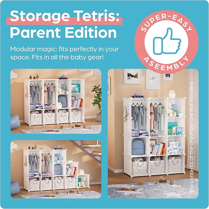 CUBEDIY Baby Closet Organizer for Nursery: Durable Baby Wardrobe for Closet - Customizable Baby Dresser Amoire Shelves - Wate