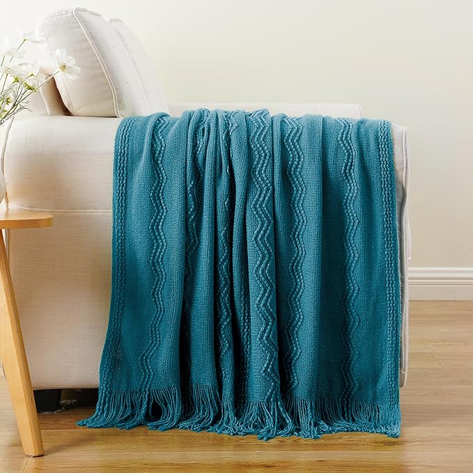 BATTILO HOME Teal Blue Throw Blanket for Couch, Decorative Throw Blanket for Sofa Bed Room Home Decor, 50"x60"