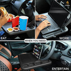 EcoNour 4 in 1 Car Steering Wheel Tray - 2026 Upgraded Tray with Dual Sauce Dip Holder and Tablet Holder | Spacious Steering Wheel Desk for Food and Laptop | Car Accessories (Large)