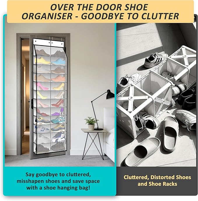 Kotkn 24-Pair Over Door Shoe Organizer for Family & Kids, Double Sided | Hanging Storage for Sneakers, Boots, Toys & Room Org