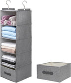 Large Hanging Sweater Organizer for Closet,Collapsible 6-Shelf Hanging Closet Shelves with Drawers, Washable (Grey-5 Shelf-1 