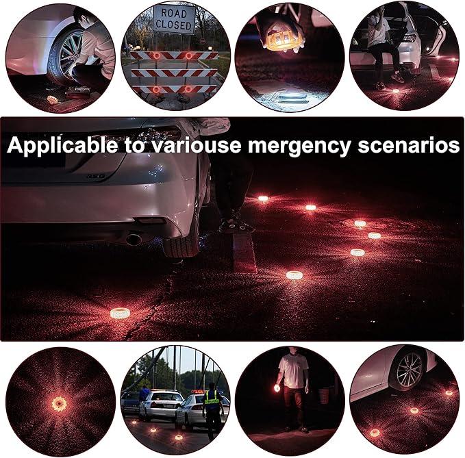 LED Road Flares roadside emergency car kit emergency road flares Kit with Magnetic Base for Vehicles & Boat | 9 Flash Modes(w