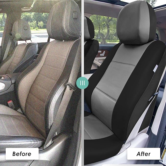 FH Group 3 Row PU Leather 7 Seater Car Seat Covers, Airbag Compatible and Split Bench - Fit Most Car, Truck, SUV, & Van Black