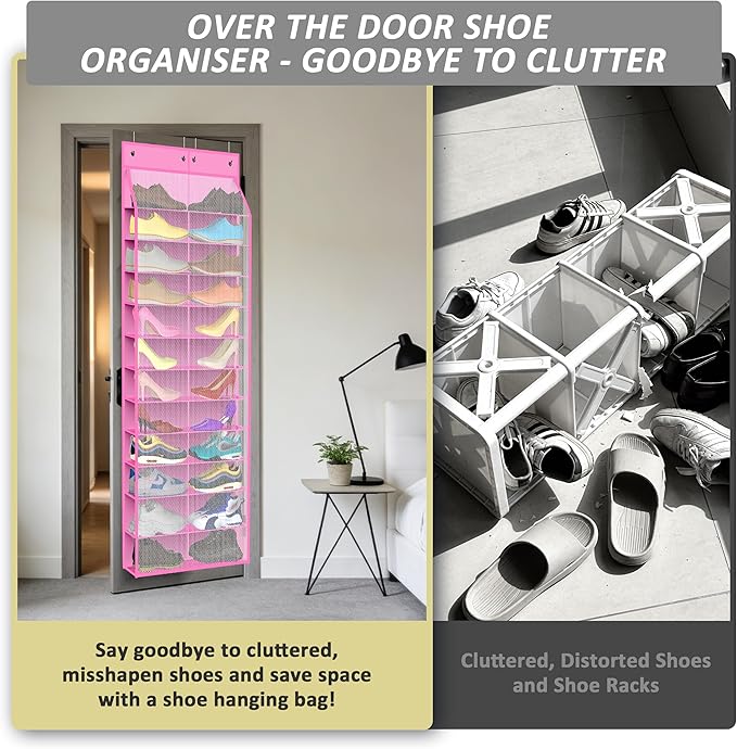 Kotkn 24-Pair Over Door Shoe Organizer for Family & Kids, Double Sided | Hanging Storage for Sneakers, Boots, Toys & Room Org