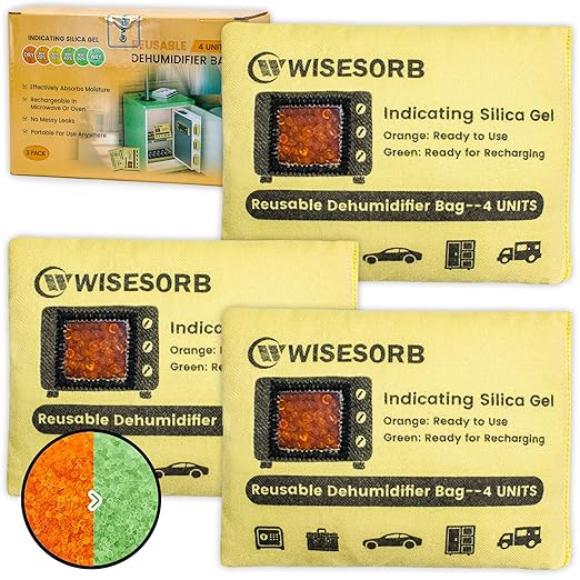 120g x3 Packs Rechargeable Silica Gel Desiccant Packs with Clean Window, Color Indicating (Orange to Green) Reusable Moisture