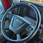 18-Inch Genuine Leather Steering Wheel Cover for Semi Trucks – Black with Blue Stripes, Universal Fit Heavy-Duty Non-Slip Grip, Comfortable Control, Easy Installation