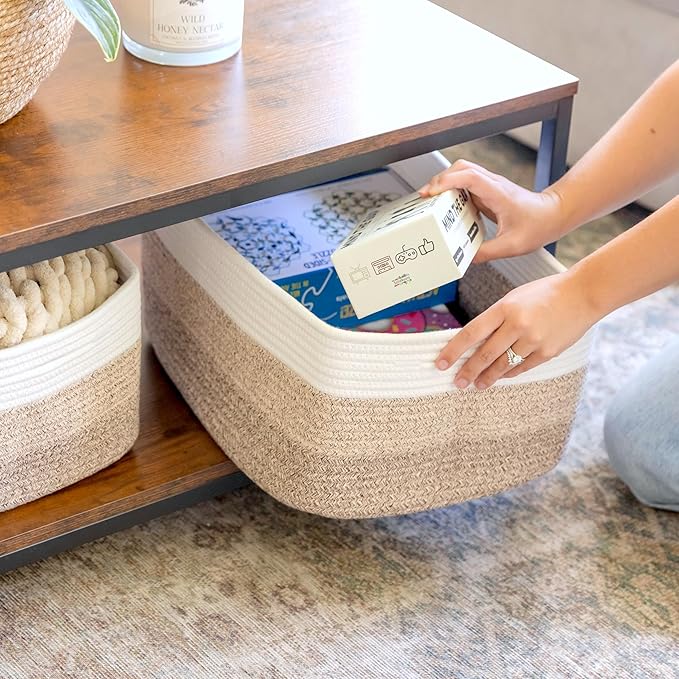 NaturalCozy Storage Baskets 16.8”x13”x7.6” Cotton Rope Woven Baskets for Organizing 3-Pack | Toy Storage Bins | Basket for Sh