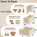 Simple Houseware Foldable Drawer Organizer Set of 12, Beige – Fabric Storage Bins for Clothes, Underwear, Bra, Panty, Socks, 