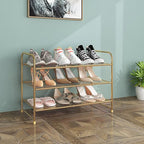 Simple Trending 3-Tier Stackable Shoe Rack, Expandable & Adjustable Shoe Shelf Storage Organizer, Metal Mesh, Gold