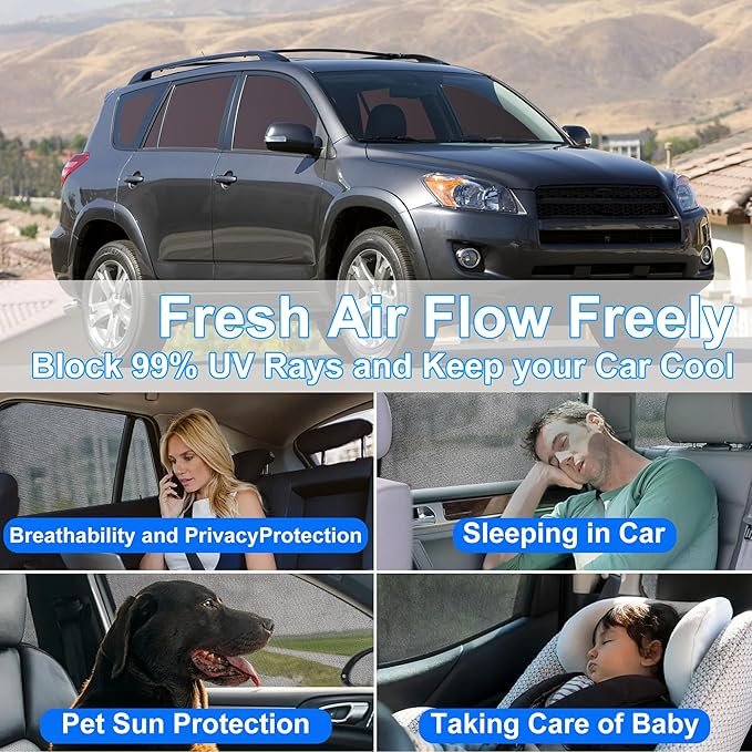 Front Side Half Window Shade Foldable Custom Fit for Toyota RAV4 2006-2012 Car Window Shades for Side Window Sun Shade UV Protection Heat Insulation for Camping Sleeping 6PCS