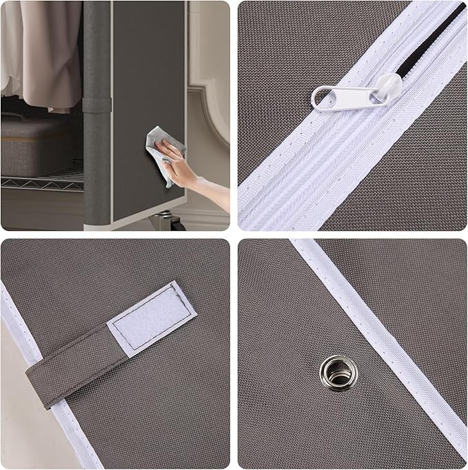 Homdox Garment Rack with Cover, Heavy Duty Clothing Rack for Hanging Clothes, Portable Closet Wardrobe, Double Rods Garment R
