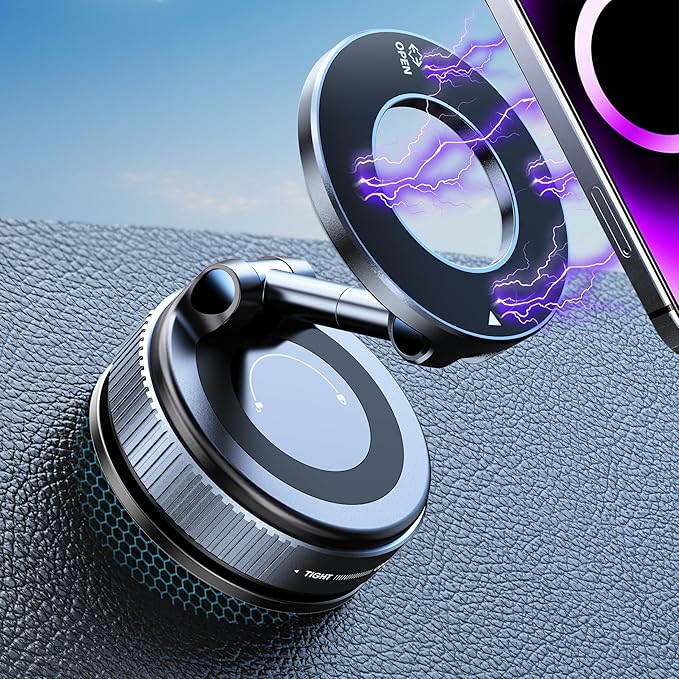 Upgraded 360° Nano Gel Vacuum Magnetic Phone Holder, 108+LBS Heavy Duty Suction Cup Phone Mount for Car Dashboard & Windshield, 3000gf MagSafe Compatible with iPhone 17/16 Pro Max