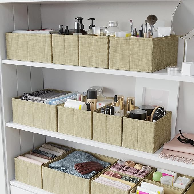 Drawer Organizer Clothes Set of 12 Beige - Dresser Organizer For Nursery, Bedroom, Closet - The Perfect Baby Clothes Organize