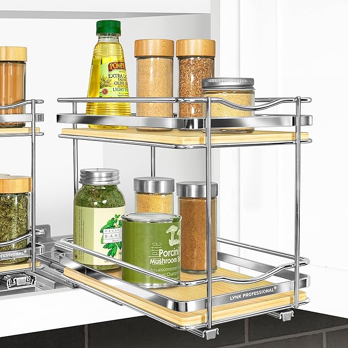 LYNK PROFESSIONAL® Élite™ Pull Out Spice Organization for Cabinets - 6-3/8 inch Wide – Spice Rack for Inside Cabinets – Wood/