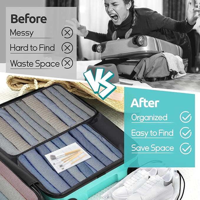 ALL INCLUDED - 12 Set Packing Cubes for Suitcases Carry On, Travel Essentials/Accessories Luggage Organizer Bags Set, Include