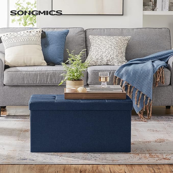 SONGMICS MAZIE Collection - 30 Inches Folding Storage Ottoman Bench, Ottoman Foot Rest, End of Bed Bench, Storage Chest, Load