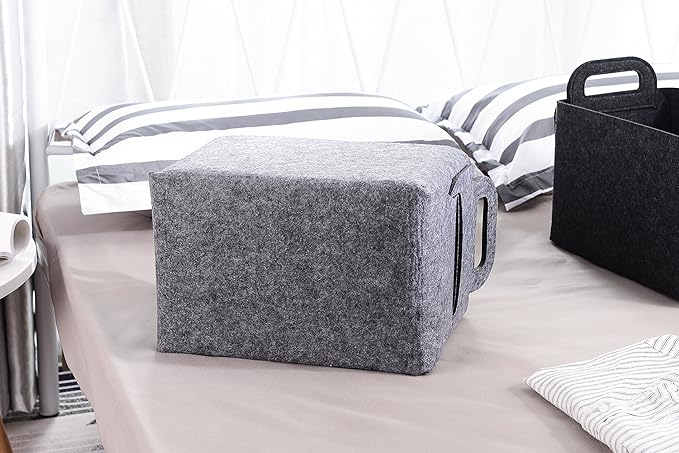 Minoisome Storage Basket Felt Storage Bin Collapsible& Convenient Box Organizer with Carry Handles for Office Bedroom Closet 