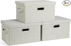 Graciadeco Medium 15" 21 Quart Collapsible Stackable Storage Bins with Lids, 3 Packs Beige Foldable Fabric Closet Boxes Heavy