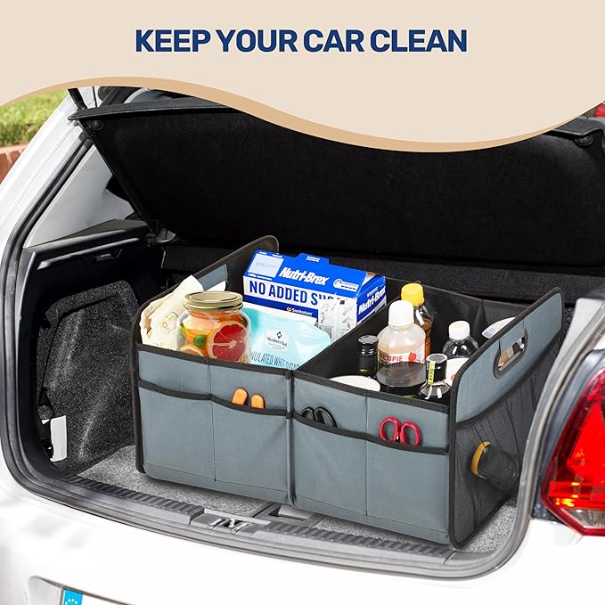 YSSOA Trunk Organizer for Car/SUV/Truck, Collapsible 2 Compartment Automotive Storage Box, 600D Waterproof Oxford Polyester
