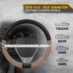 Cat® ErgoDrive Car Steering Wheel Cover with Tan Beige Grip, Black Faux Leather Steering Wheel Cover for Auto Truck Van SUV - Standard 14.5" - 15 Inches