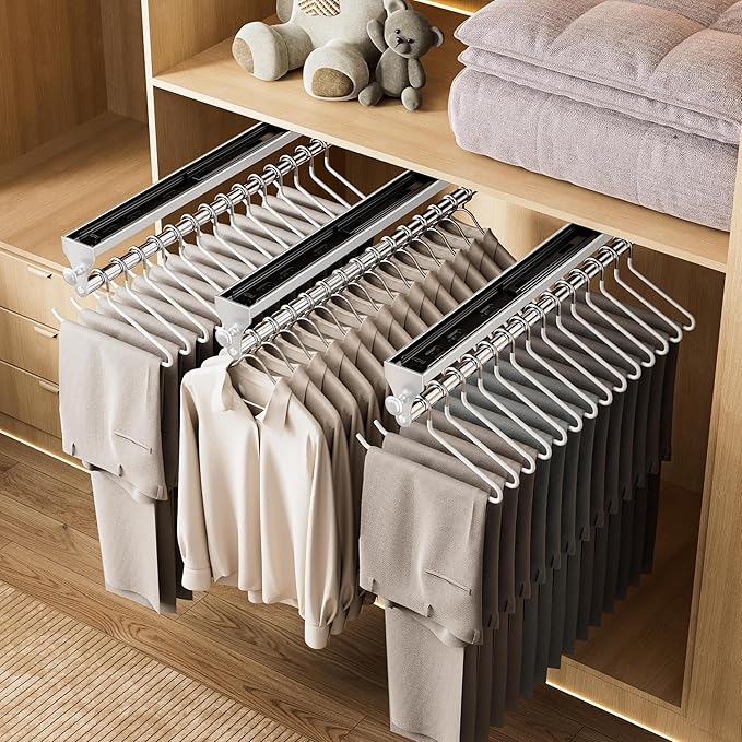 2 Pack Pull Out Closet Valet Rod, Heavy Duty Adjustable Closet Rod, 13.7inch Telescopic Pant Rack, Space Aluminum Clothes Han