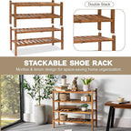 VICTORY RELAX Natural Acacia Wood 2-Tier Folding Shoe Rack – Space-Saving Wooden Shoe Organizer Shelf for Entryway, Hallway, 
