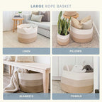 OrganiHaus Large Woven Storage Basket for Blankets and Toys 20" x 13" Inch, Rope Laundry Basket with Handles, Cushions & Pill