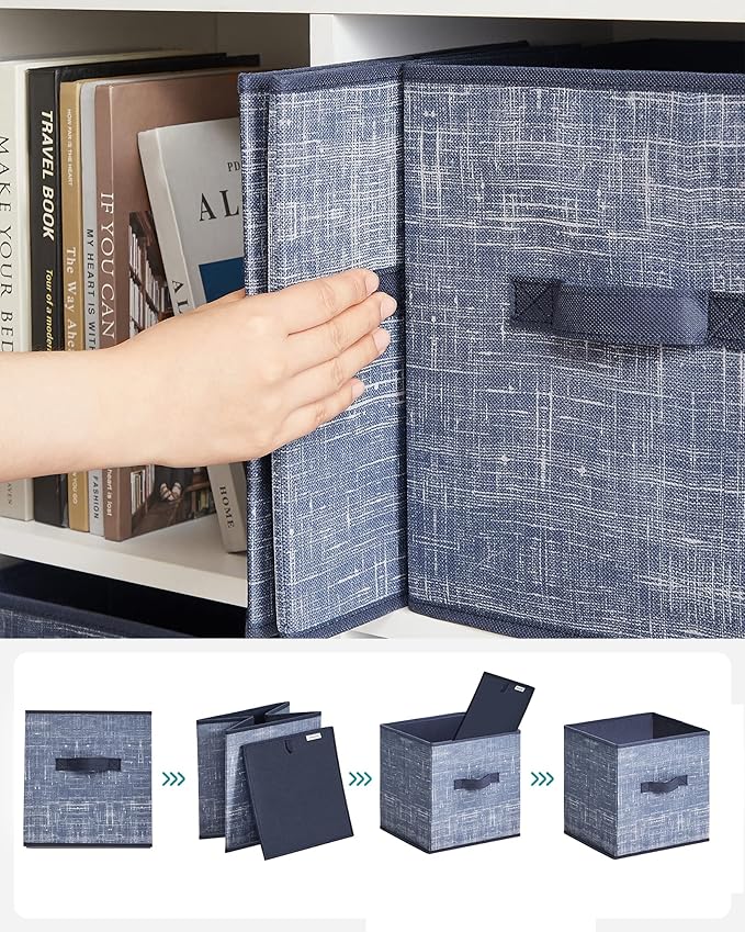 SONGMICS Storage Cubes, 11-Inch Non-Woven Fabric Bins with Double Handles, Set of 6, Closet Organizers for Shelves, Foldable,