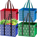 WUWEOT 4 Pack Reusable Grocery Bags, Large Shopping Box Tote, Foldable Washable Storage Bins with Reinforced Bottom Heavy Duty Handles for Fruit Vegetable Clothes Toys and Picnic