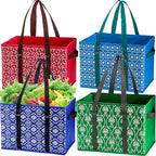 WUWEOT 4 Pack Reusable Grocery Bags, Large Shopping Box Tote, Foldable Washable Storage Bins with Reinforced Bottom Heavy Duty Handles for Fruit Vegetable Clothes Toys and Picnic