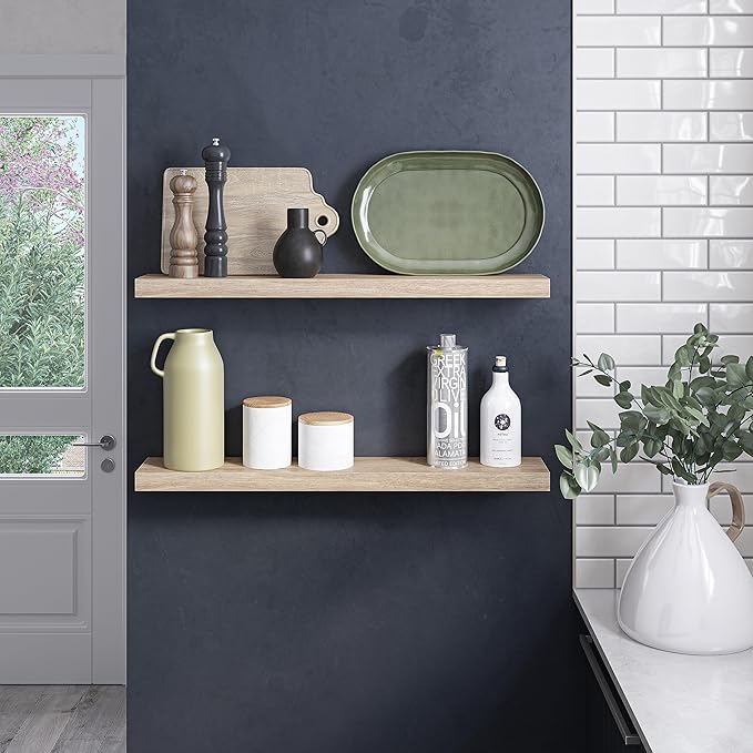 Ballucci Floating Shelves, 36" Wood Wall Shelf Set of 2, with Invisible Brackets for Bathroom, Living Room, Bedroom, Kitchen,