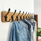 Dseap Coat Rack Wall - Heavy-Duty 38-1/4" Long, with Reinforced 10 Custom Tri-Hooks, Solid Wood Wall Hanger for Coats Hat Jac