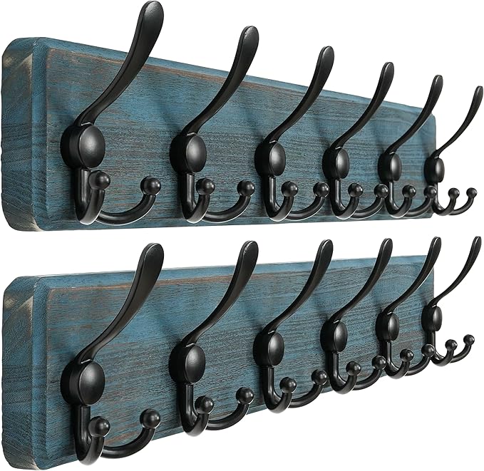 Dseap Coat Rack Wall Mounted - 24" Long 6 Tri Hooks, Heavy Duty Wooden Wall Coat Hanger Coat Hook for Clothes Hat Jacket Clot