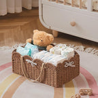 HBlife Baby Diaper Caddy, Paper Rope Storage Baskets Nursery Bin with Removable Divider, Portable Car Organizer for Diapers, 