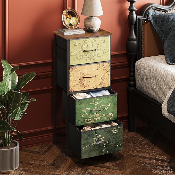WLIVE Dresser with 4 Drawers, Storage Tower, Organizer Unit, Fabric Dresser for Bedroom, Hallway, Entryway, Closets, Vintage 