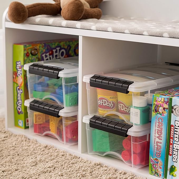 IRIS USA 6-Pack Storage Bins with Lids, 6 Quart, Made in USA Stackable See-Through Organizing Solution Latches Durable Nestab