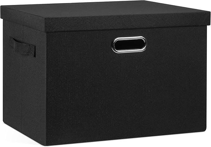 Graciadeco Large 17" 36 Quart Collapsible Stackable Storage Bins with Lids, 1 Pack Black Foldable Fabric Closet Storage Boxes
