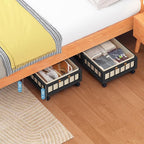 efluky 2-Pack Bamboo Under Bed Storage Containers with Wheels, Under Bed Clothes Storage Basket with Large Dust Bag, Rolling 